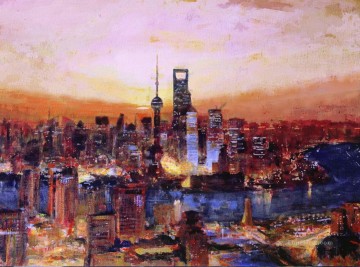 Paisajes Painting - Amanecer en el paisaje de Shanghai China